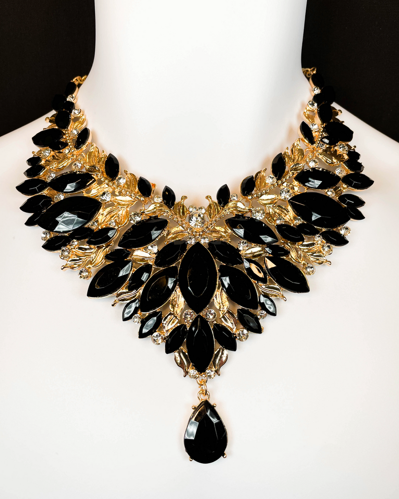 Large Black Crystal Drop Necklace