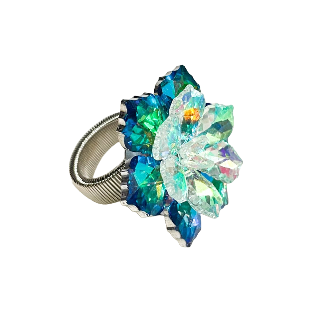 Green Glass Flower Ring