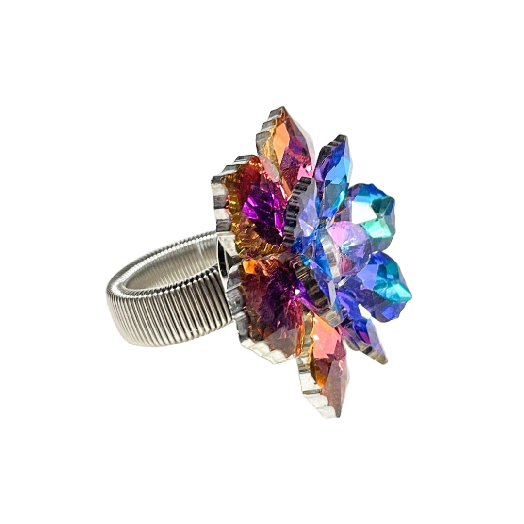 Purple and Blue Glass Flower Ring