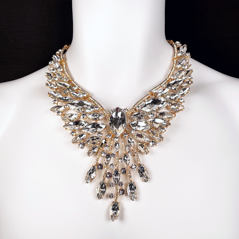 Large Crystal Angel Necklace set in a gold casing