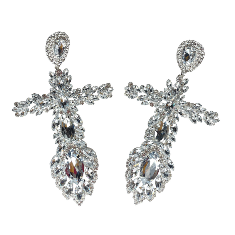 Very Large Crystal Cross Earrings