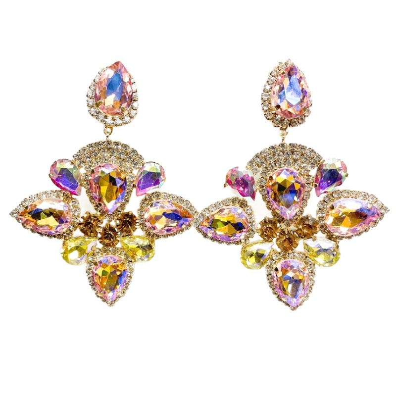 Gold A/B Crystal  Clip on Drop Earrings